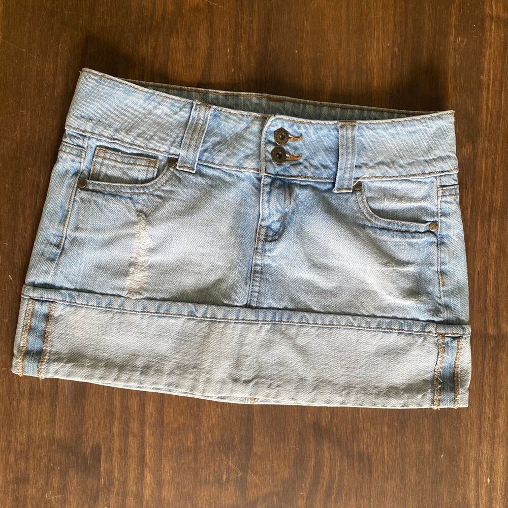 Y2K Micro Mini Denim Shirt Light Wash Size 3
